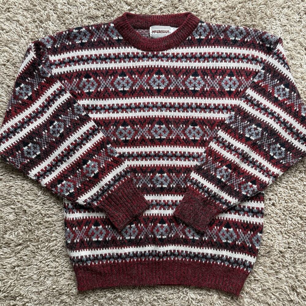 Vintage Mcgregor Knit Grandpa Sweater Red Men’s Size Medium Acrylic Nylon Blend